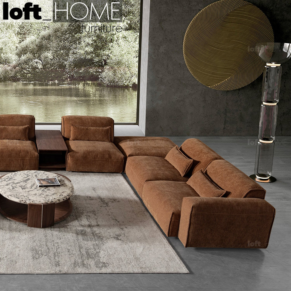Scandinavian corduroy velvet fabric modular 3 seater sofa opera primary product view.