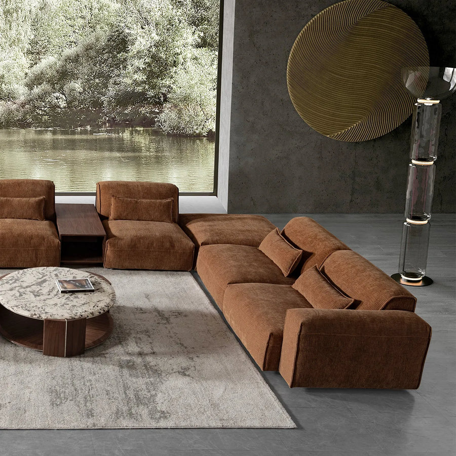 Modern corduroy velvet fabric modular 3 seater sofa opera primary product view.