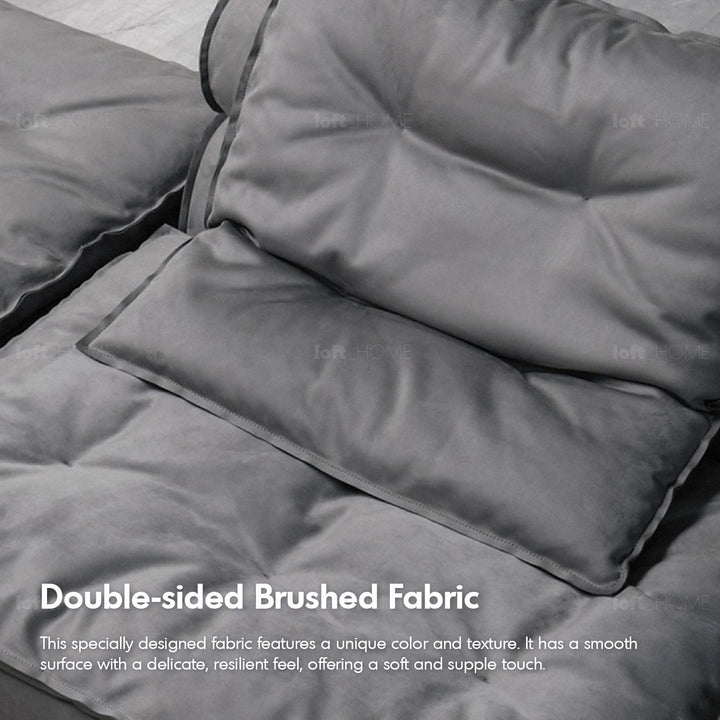 Scandinavian fabric modular 4.5 seater sofa woolen color swatches.