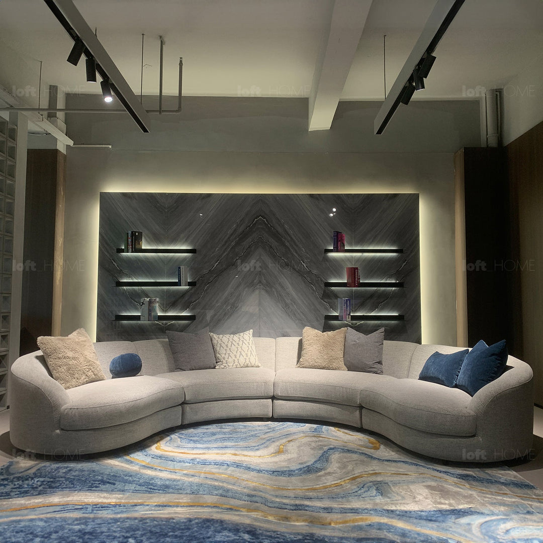 Scandinavian fabric modular l shape sectional sofa groove 3+3 in panoramic view.