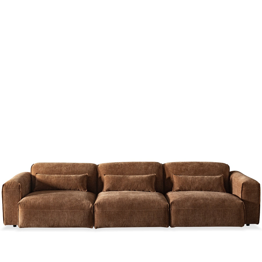Scandinavian corduroy velvet fabric modular 4.5 seater sofa opera in white background.
