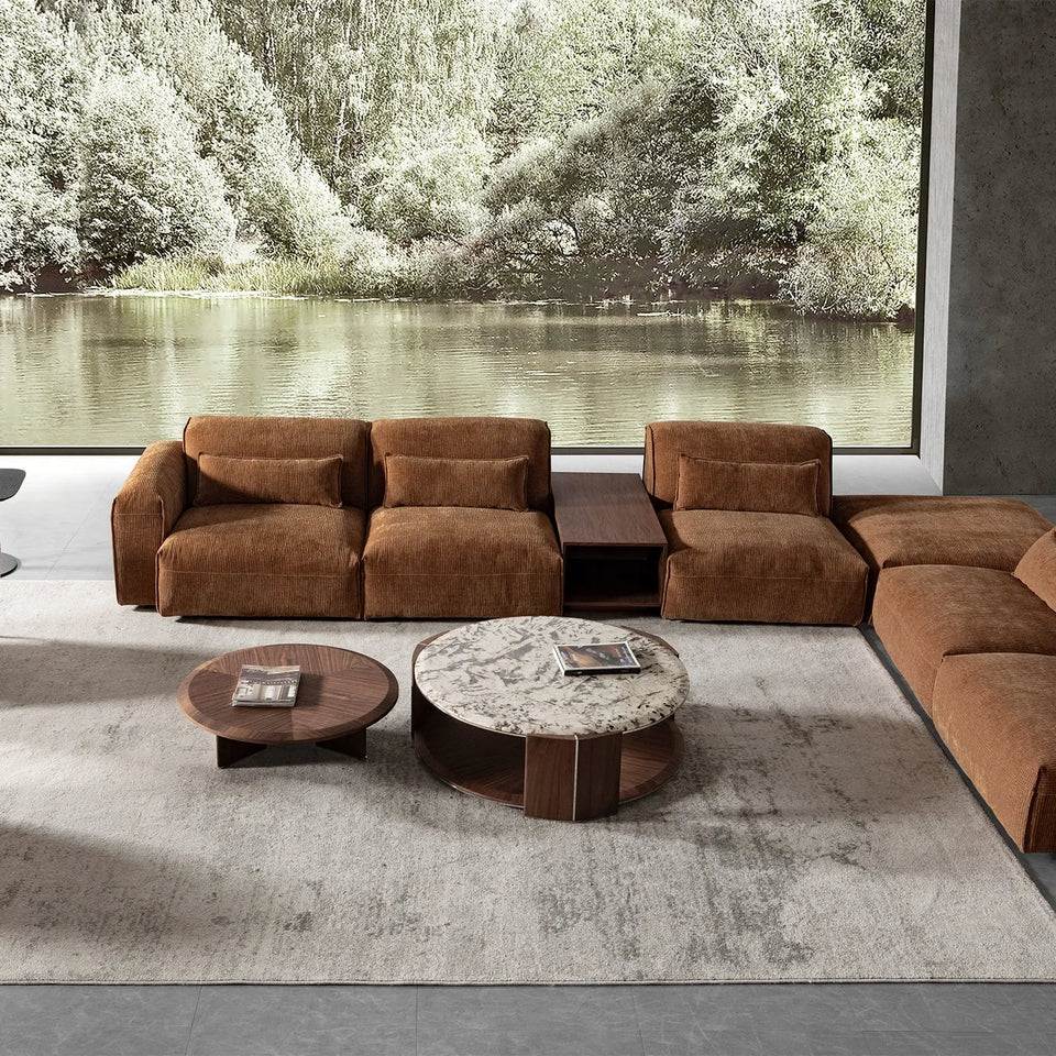 Modern corduroy velvet fabric modular 4 seater sofa opera primary product view.