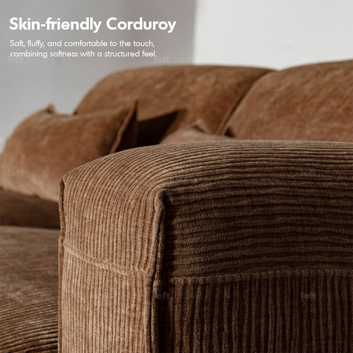 Scandinavian corduroy velvet fabric modular 4.5 seater sofa opera in real life style.