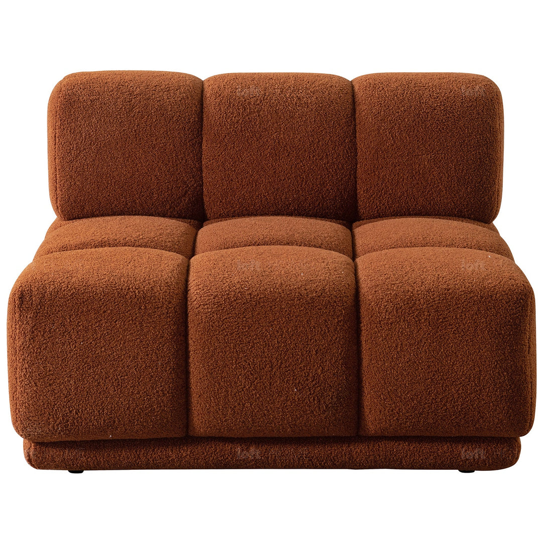 Scandinavian teddy fabric modular armless 1 seater sofa cuboid in panoramic view.