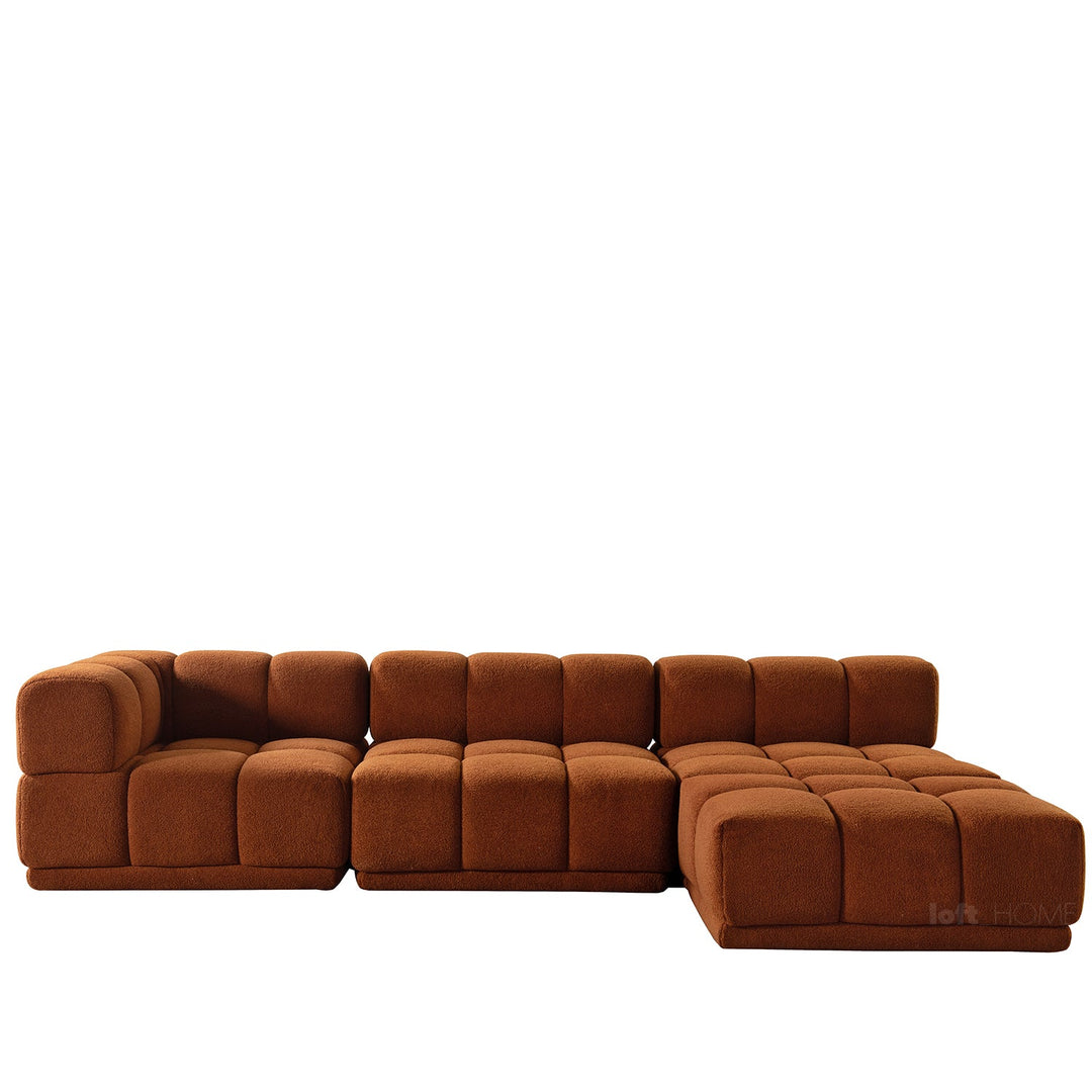 Scandinavian teddy fabric modular armless 1 seater sofa cuboid in still life.