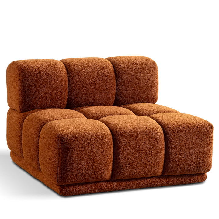 Scandinavian teddy fabric modular armless 1 seater sofa cuboid in white background.