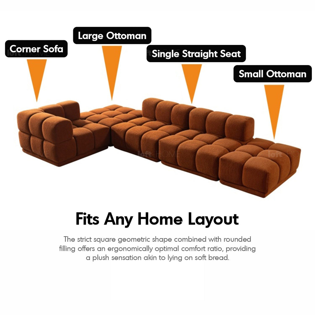 Scandinavian teddy fabric modular armless 1 seater sofa cuboid in real life style.