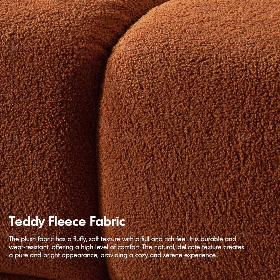Scandinavian teddy fabric modular armless 1 seater sofa cuboid in details.