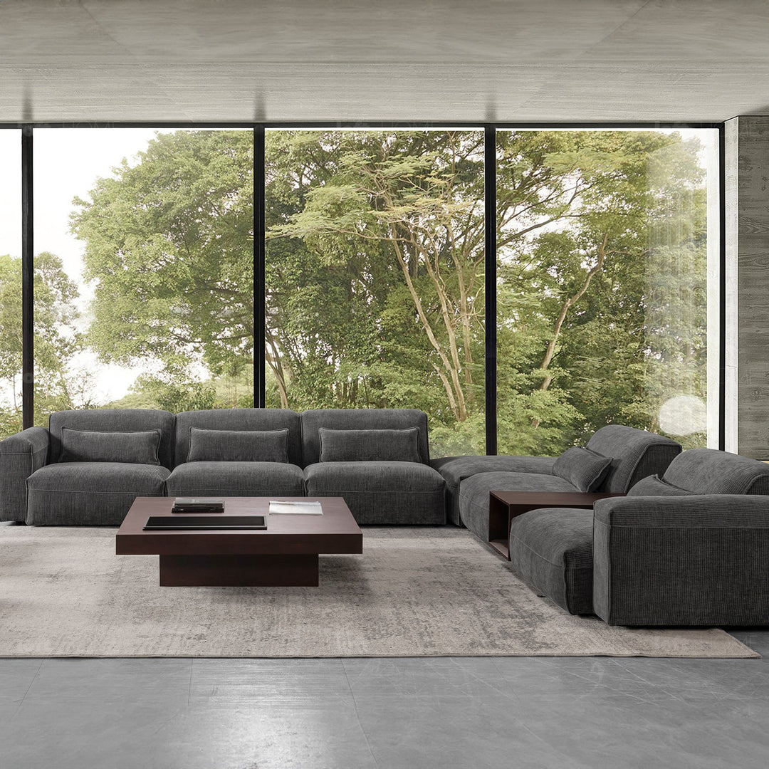 Scandinavian corduroy velvet fabric modular armless 1 seater sofa opera in still life.