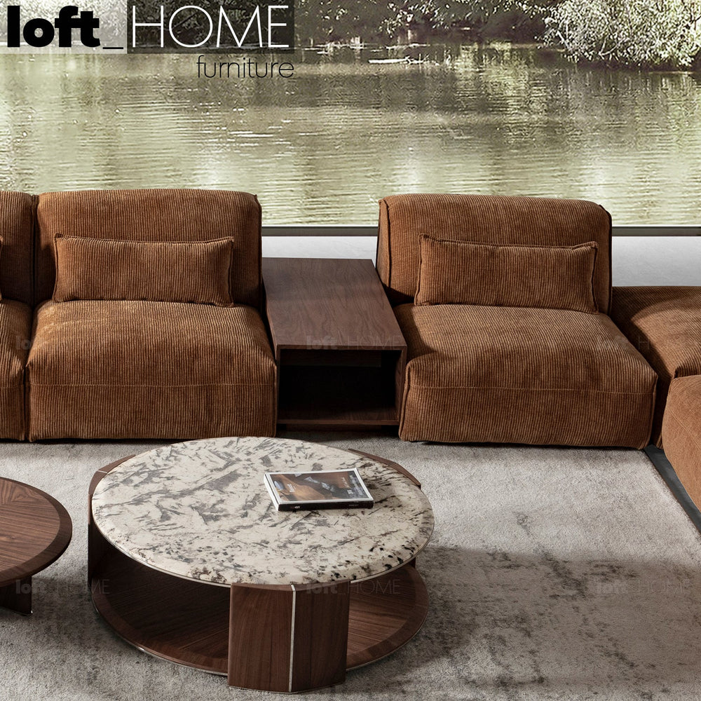 Scandinavian corduroy velvet fabric modular armless 1 seater sofa opera primary product view.