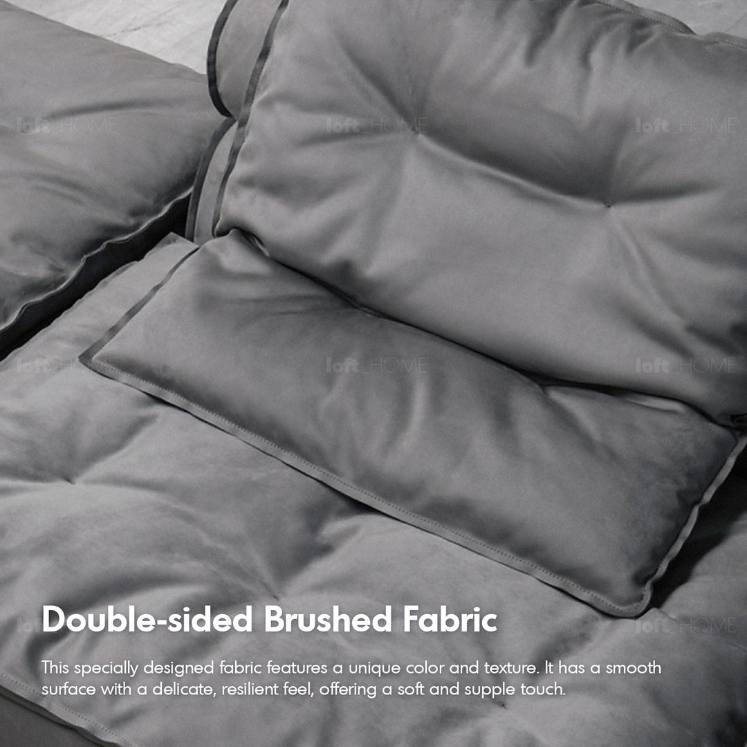 Scandinavian fabric modular chaise sofa woolen color swatches.