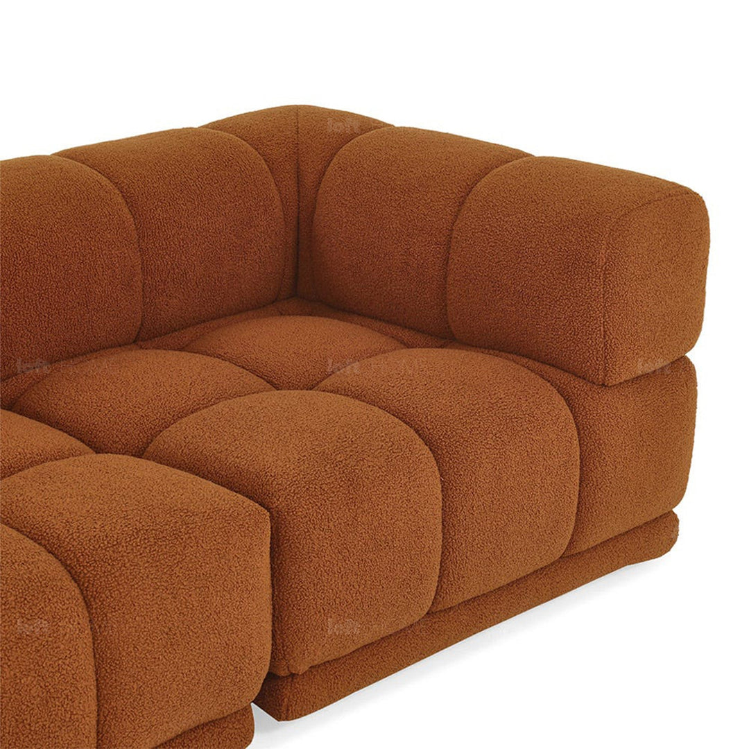 Scandinavian teddy fabric modular corner 1 seater sofa cuboid in still life.