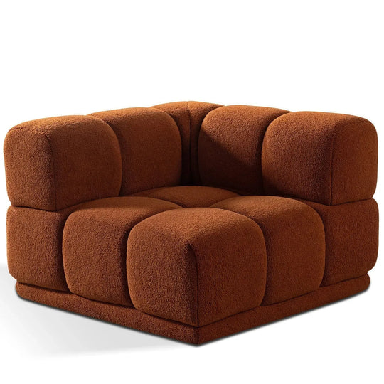 Contemporary teddy fabric modular corner 1 seater sofa cuboid in white background.