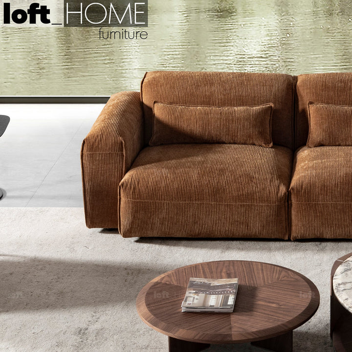 Scandinavian corduroy velvet fabric modular corner 1 seater sofa opera primary product view.