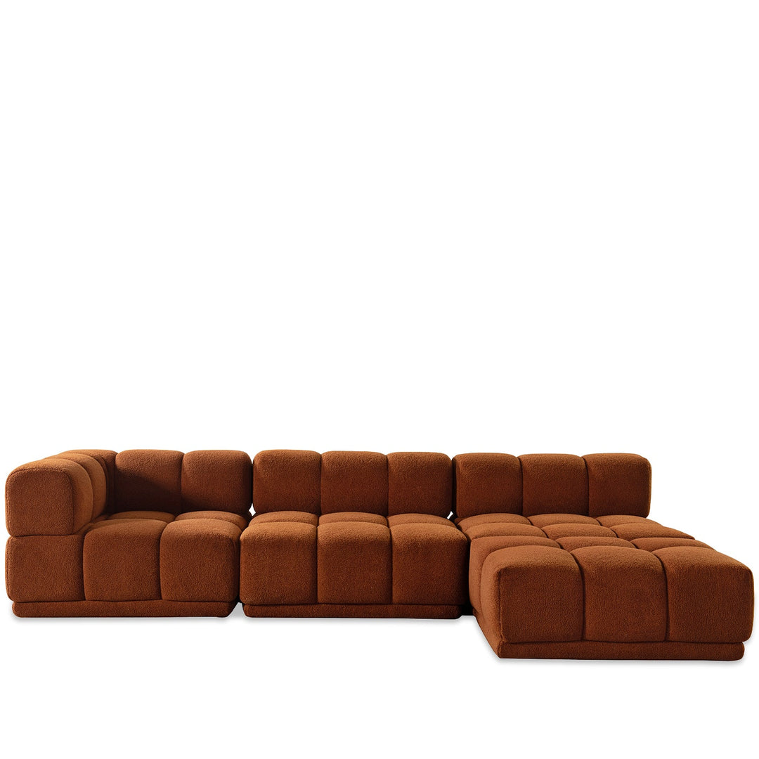 Scandinavian teddy fabric modular l shape sectional sofa cuboid 3+l in white background.