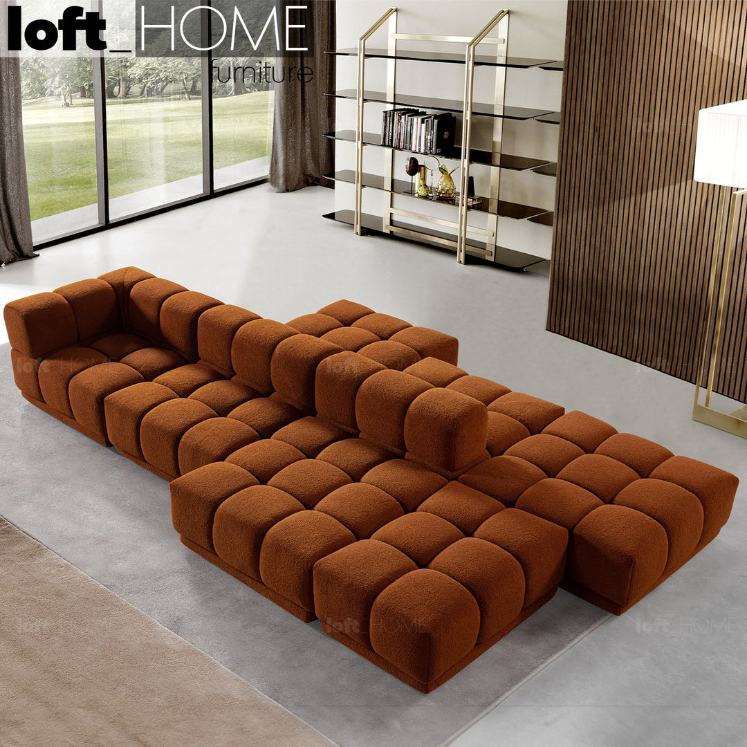 Scandinavian teddy fabric modular l shape sectional sofa cuboid 3+l primary product view.