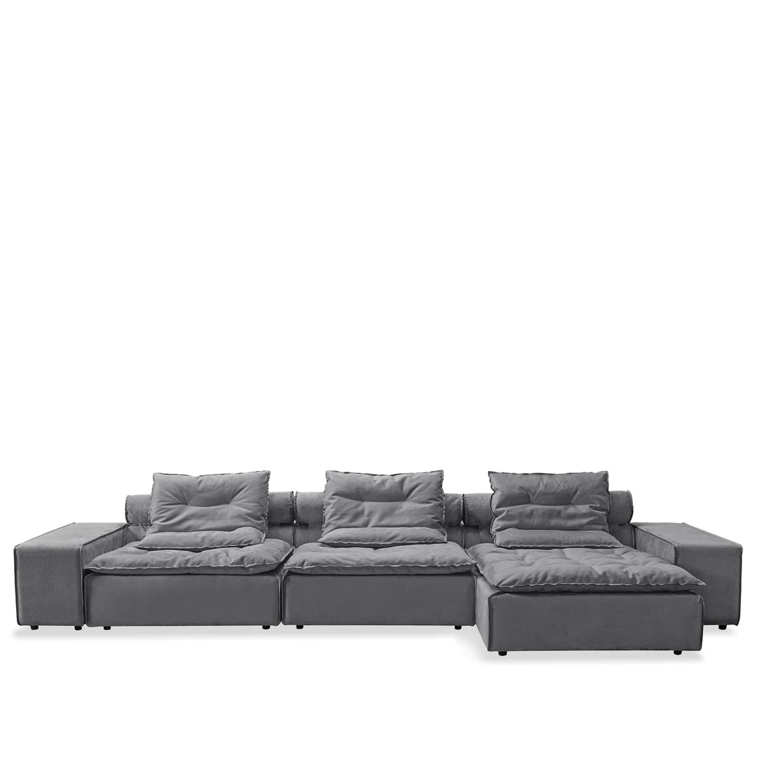 Scandinavian fabric modular l shape sectional sofa woolen 4.5+l in white background.