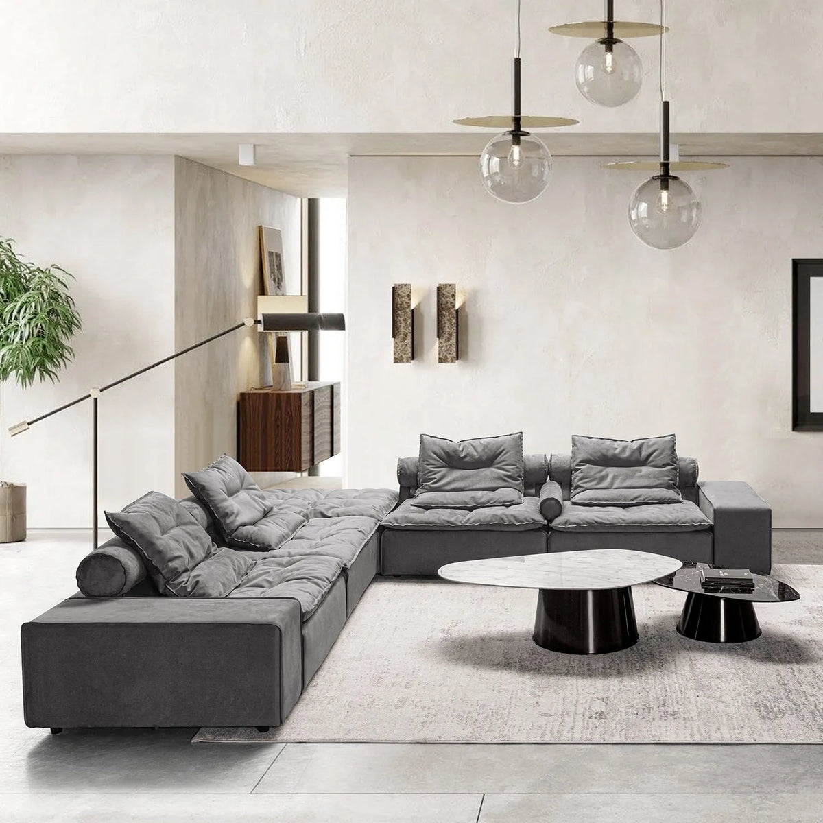 Modern fabric modular l shape sectional sofa woolen 4+l primary product view.