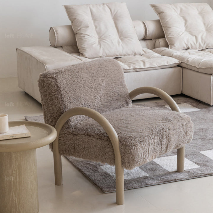 Scandinavian sherpa fabric 1 seater sofa shearling detail 6.
