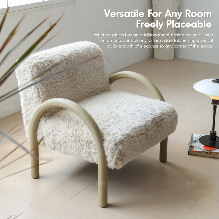 Scandinavian sherpa fabric 1 seater sofa shearling material variants.