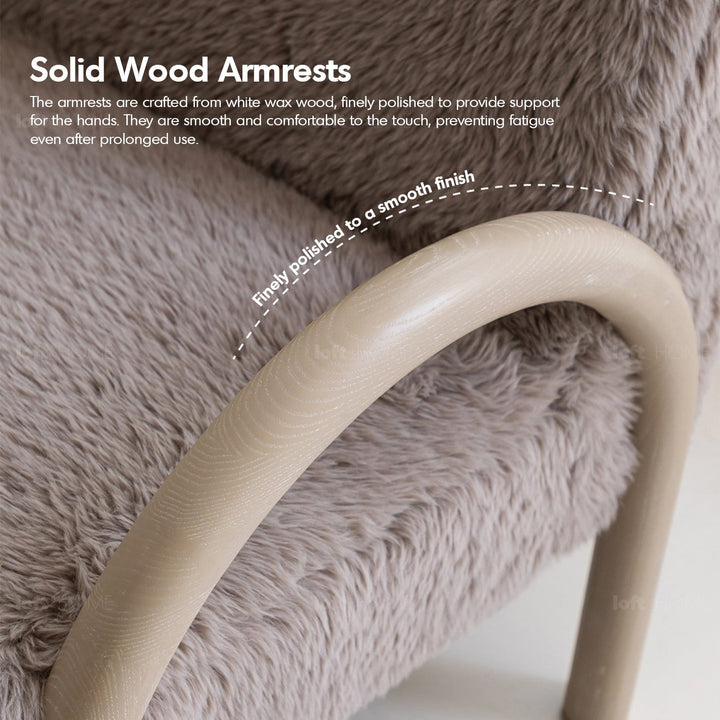 Scandinavian sherpa fabric 1 seater sofa shearling in details.