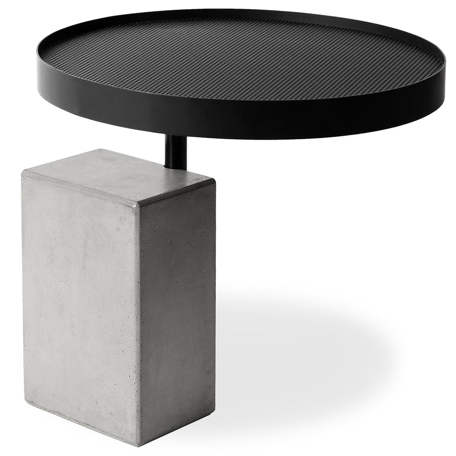 Scandinavian metal side table fjord in white background.