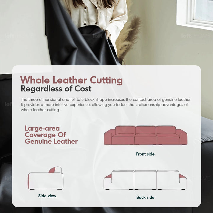 Scandinavian microfiber leather 3 seater sofa fleece in close up details.