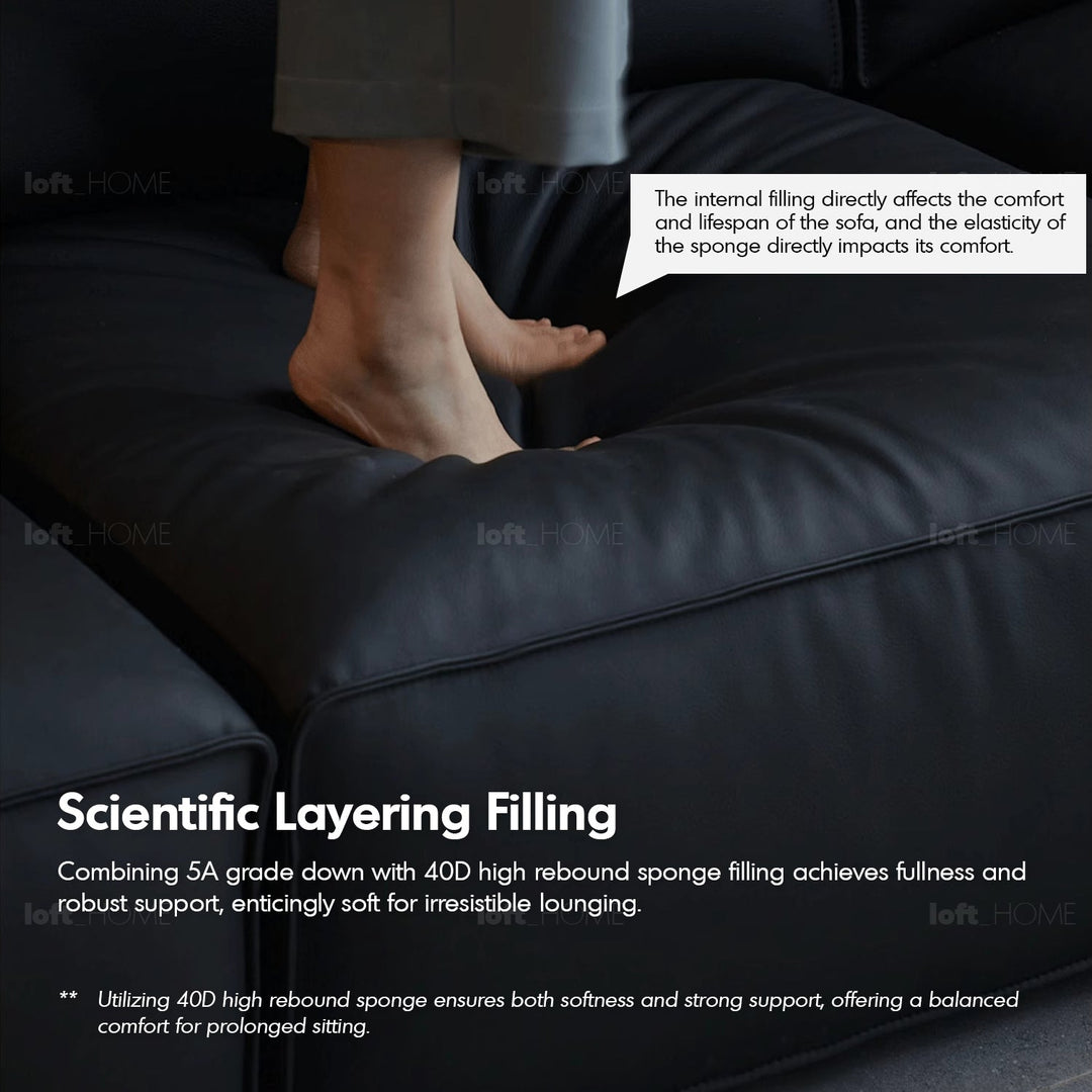 Scandinavian microfiber leather 4 seater sofa fleece in panoramic view.