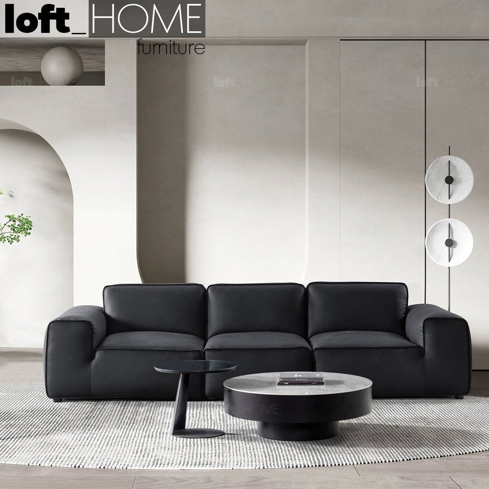 Scandinavian microfiber leather 4 seater sofa fleece primary product view.
