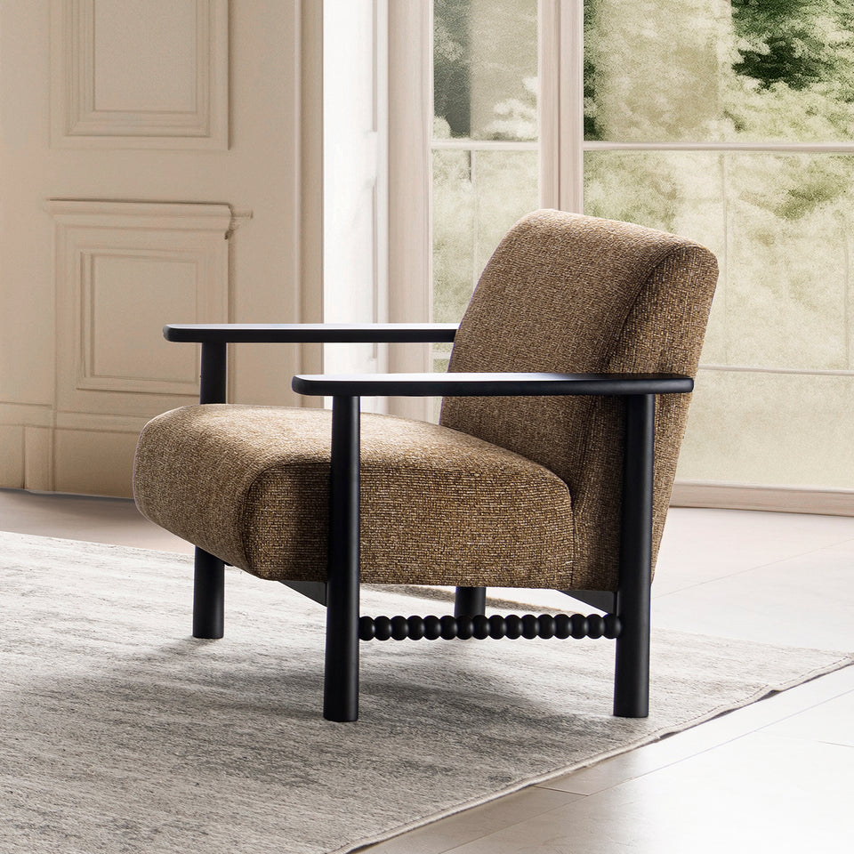 Japandi mixed weave fabric 1 seater sofa neman primary product view.