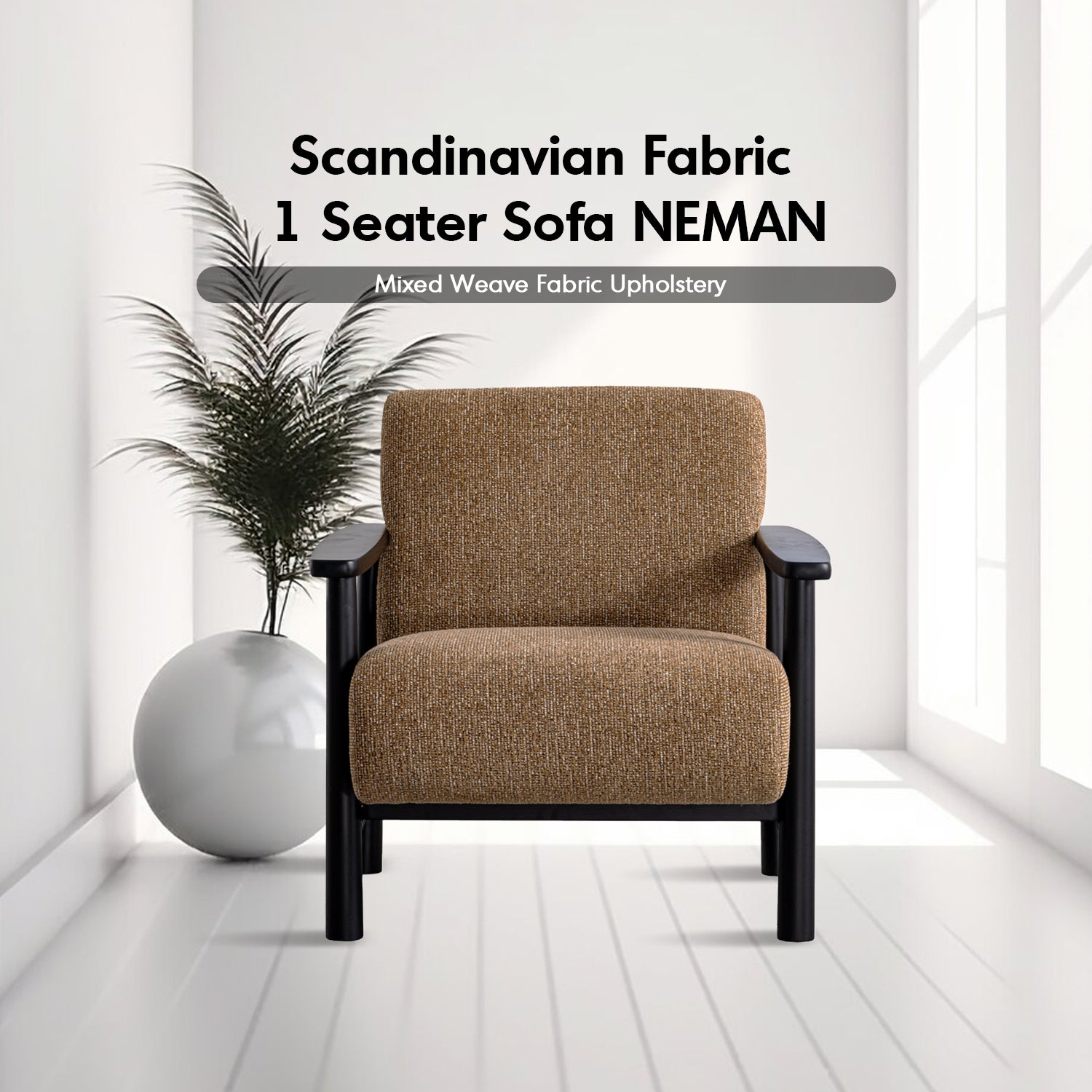 Japandi mixed weave fabric 1 seater sofa neman material variants.