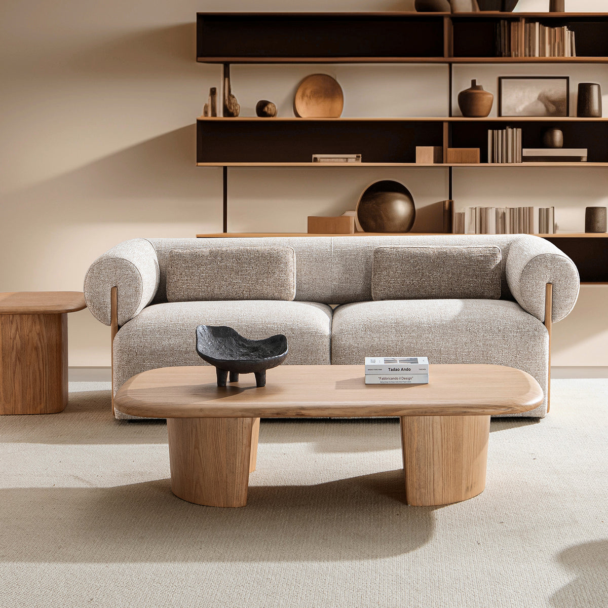 Scandinavian mixed weave fabric 2 seater sofa lange primary product view.