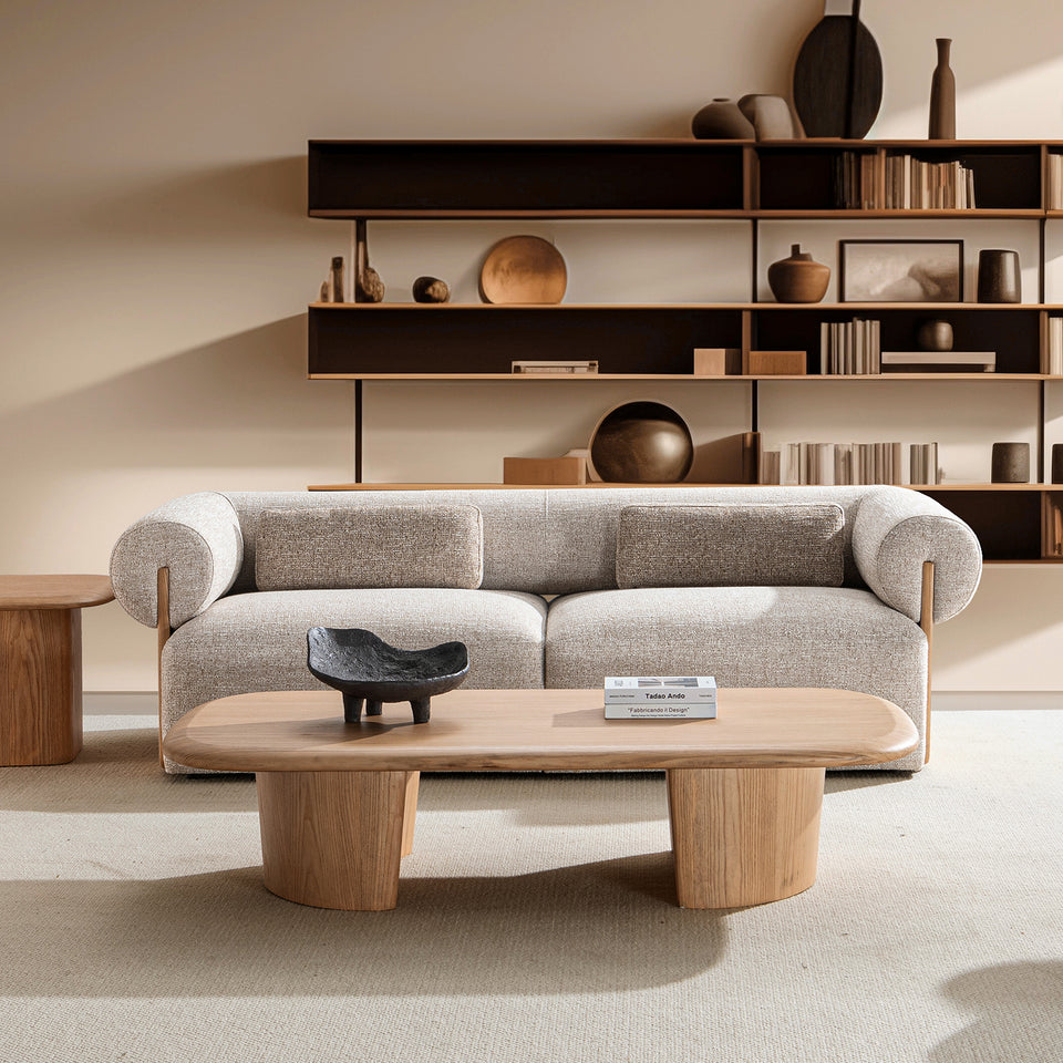 Scandinavian mixed weave fabric 3 seater sofa lange primary product view.
