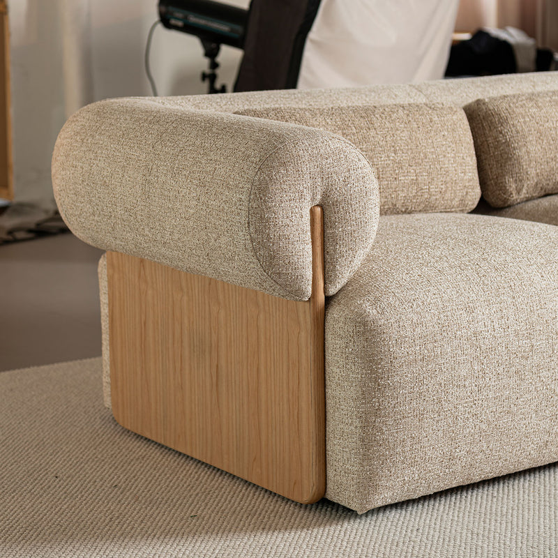 Scandinavian mixed weave fabric 3 seater sofa lange with context.