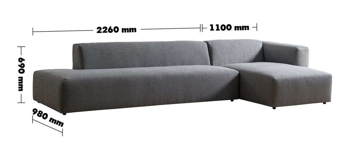 Minimalist Mixed Weave Fabric L Shape Sectional Sofa PAVILION 3+L Size Chart
