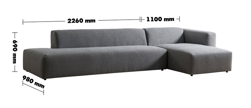 Minimalist Mixed Weave Fabric L Shape Sectional Sofa PAVILION 3+L Size Chart