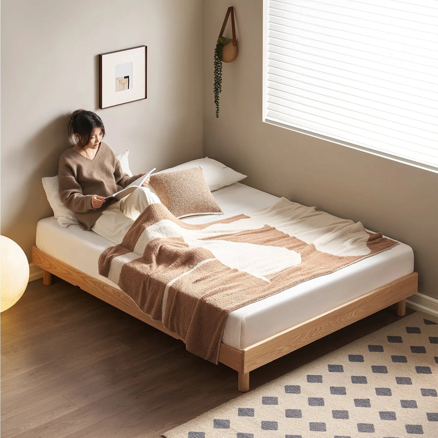 Scandinavian oak wood platform bed grimm primary product view.