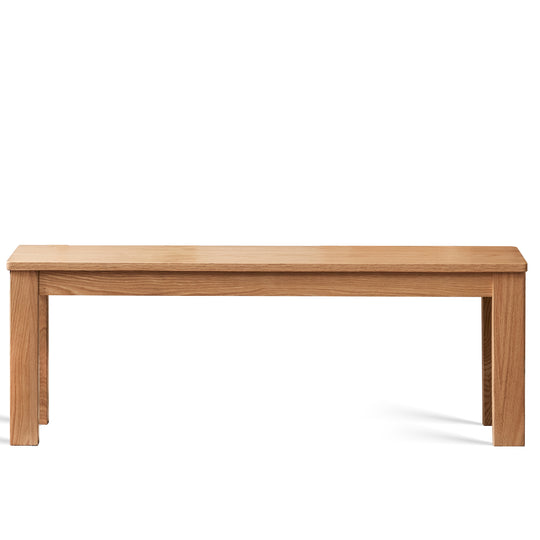 Scandinavian oak wood dining bench ligna in white background.