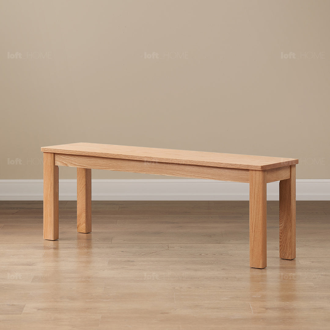 Scandinavian oak wood bench ligna in panoramic view.