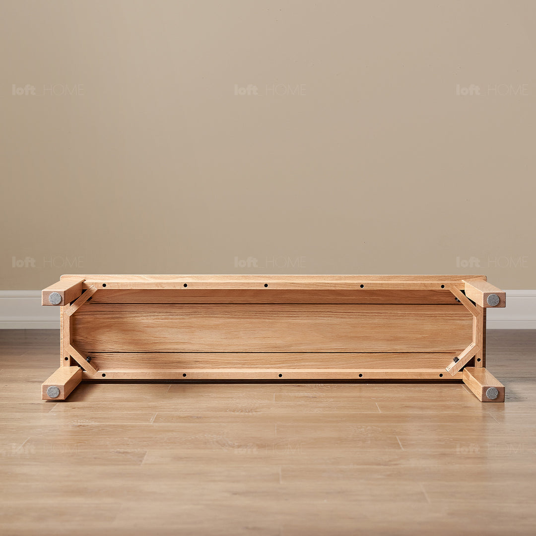 Scandinavian oak wood bench ligna in still life.