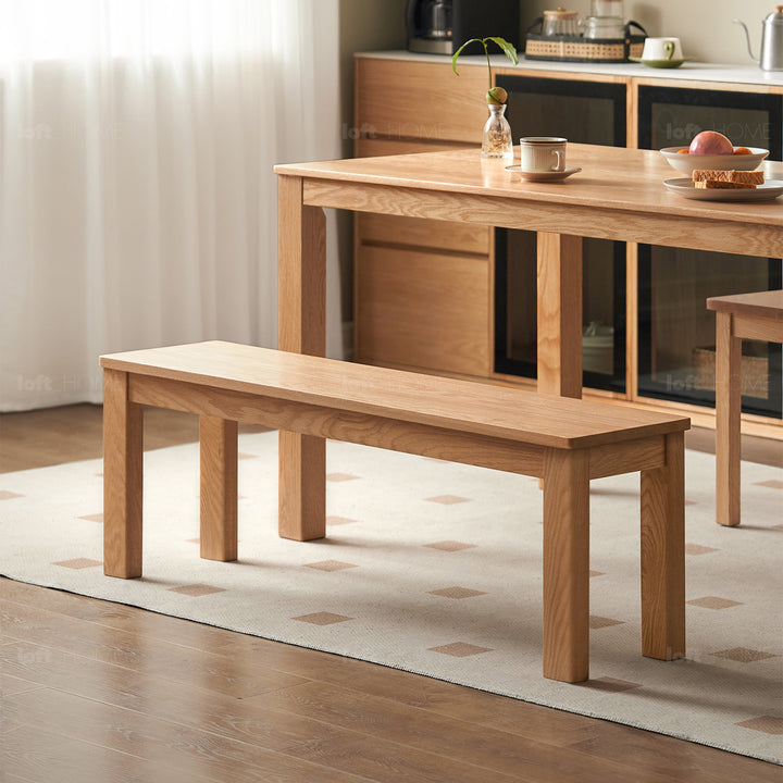 Scandinavian oak wood bench ligna in real life style.