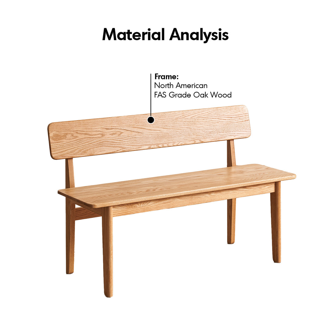 Scandinavian oak wood bench with backrest restly layered structure.