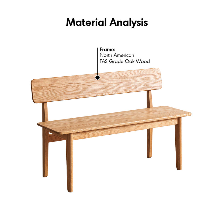 Scandinavian oak wood bench with backrest restly layered structure.