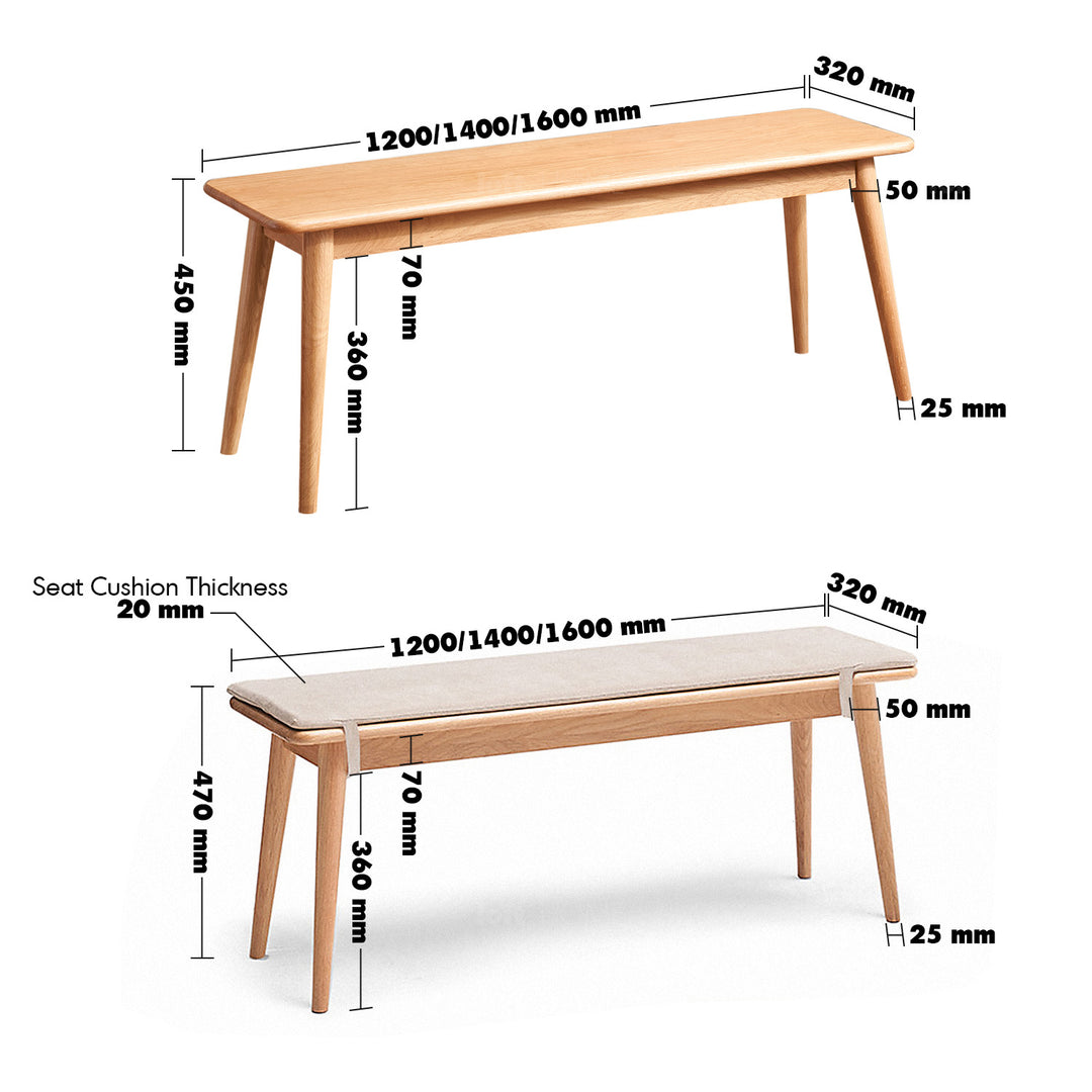 Scandinavian oak wood bench with cushion sereno size charts.