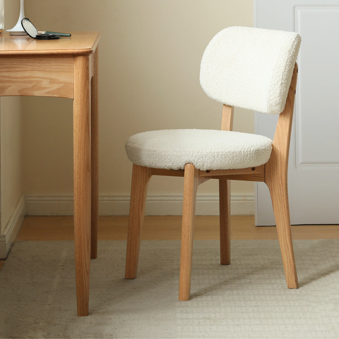 Scandinavian oak wood boucle fabric dining chair cloud detail 2.