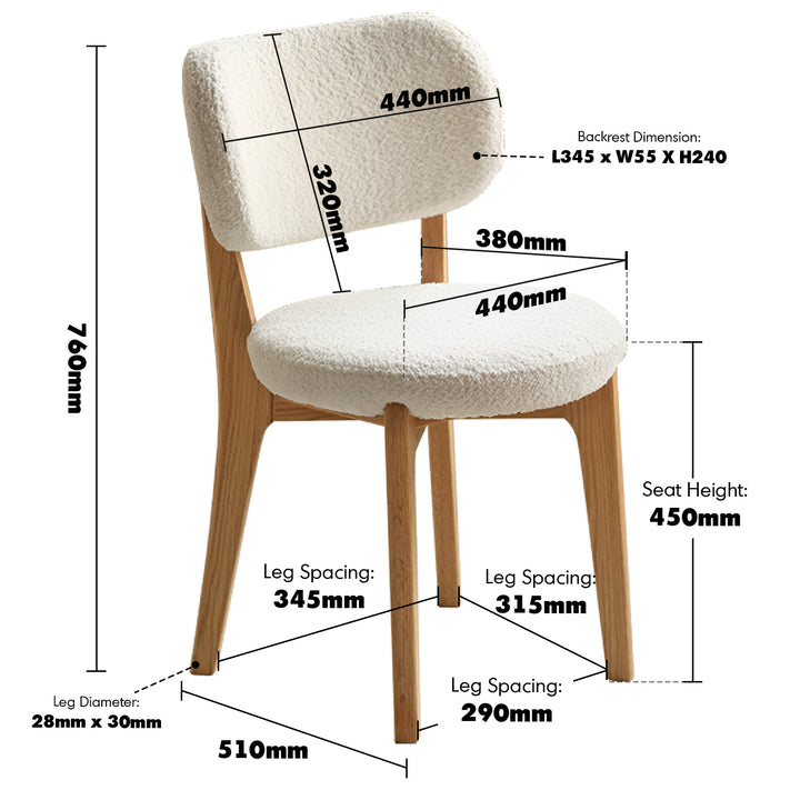 Scandinavian oak wood boucle fabric dining chair cloud size charts.