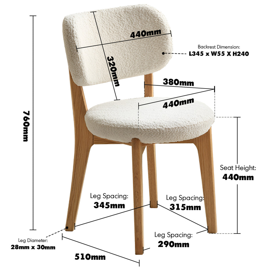 Scandinavian oak wood boucle fabric cover removable dining chair cloud size charts.