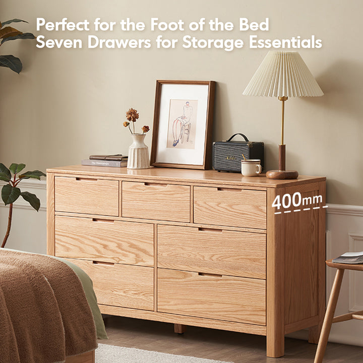 Scandinavian oak wood chest of drawers breeze in still life.