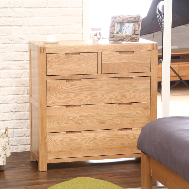 Scandinavian oak wood chest of drawers breeze primary product view.