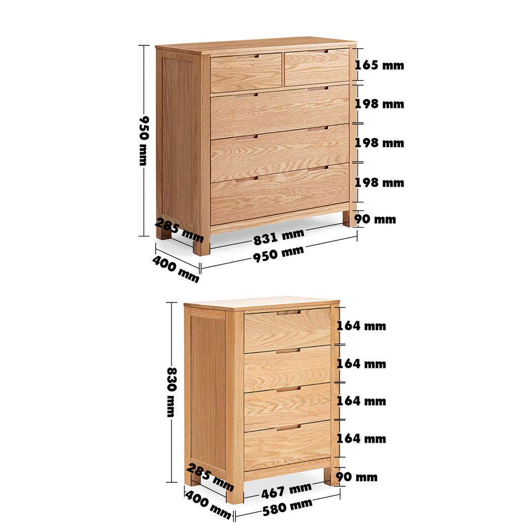 Scandinavian oak wood chest of drawers breeze color swatches.